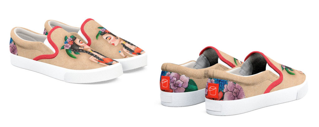 Zapatillas slip-on the Threadles diseñadas con ilustración de chica con corona de flores