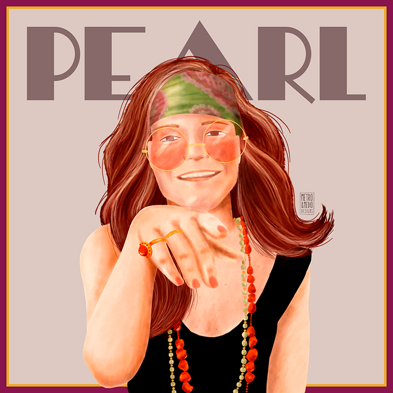 Retrato de Janis Joplin por Metro&medio Designs. Ilustración digital / Janis Joplin portrait by Metro&medio Designs. Digital illustration